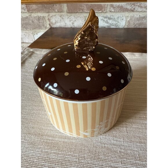 Just Heaven Butterfly Polka Dot Ceramic Storage Jar With Whimsical Gold Wings - Picture 5 of 16